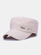Men Cotton Solid Color Stitching Letter Copper Label Rivet Sunshade Casual Military Hat Flat Cap - Beige