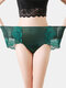 High Waisted Lace Patchwork Mesh Full Hip Comfy Cotton Linning Panty - Green