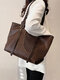 Women Vintage PU Leather Weave Large Capacity Shoulder Bag Handbag Tote - Coffee