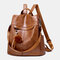 Women PU Leather Solid Casual Anti theft Backpack Shoulder Bag - Coffee