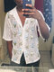 Mens Floral Print Lace Short Sleeve Shirt - White