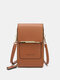 Women Faux Leather Fashion Solid Color Multifunction Waterproof Crossbody Bag Phone Bag - Brown