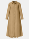Causal Solid Color Lapel Long Sleeve Plus Size Button Dress with Pocket - Beige