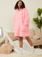 Women Solid Double Fleece Thick Oversized Blanket Hoodie With Pocket - Pink