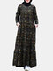 Ethnic Print Long Sleeve Vintage O-neck Plus Size Dress - Navy