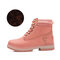 Women Large Size Lace-up Leather Martin Boots   - Pink