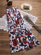 Floral Printed Spaghetti Straps Button Summer Dresses - Red