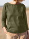 Solid Long Sleeve Casual Crew Neck Blouse For Women - Green
