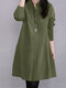 Solid Long Sleeve Stand Collar Button Front Blouse - Dark Green