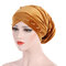 Womens Breathable Comfortable Pearl Velvet Hat Casual Elastic Beanie Hats Muslim Pile Heap Cap - Gold