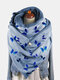 Women Dacron Colorful Butterfly Pattern Print With Buckle Casual Thicken Warmth Shawl Scarf - Blue