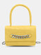 Women Vintage Faux Leather Alligator Chain Square Handbag Crossbody Bag - Yellow