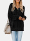 Solid Color Long Sleeve V-neck Jacquard Sweater For Women - Black