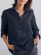 Solid Lapel Long Sleeve Button Front Shirt - Blue