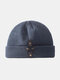 Unisex Solid Knitted Metal Buckle Decoration Fashion Warmth Elastic Brimless Beanie Landlord Cap Skull Cap - Navy