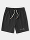 Mens Japanese Embroidered Texture Loose Mid Length Drawstring Shorts - Black