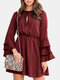 Elegant Ruffled Pure Trumpet Long Sleeve Mini Dress For Women - Red