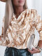 Chain Print Long Sleeve V-neck Blouse For Women - Apricot
