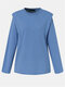 Solid Color O-neck Long Sleeve Casual Sweatshirt For Women - Blue