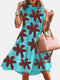 Stringy Selvedge Floral Print Sleeveless Dress For Women - Blue