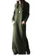 عارضة الصلبة اللون زر طويل الأكمام Plus حجم ماكسي فستان من النوع الثقيل - جيش