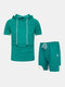 Mens Hooded Patchwork Sporty Running Mesh Net Two Piece Outfits - Green