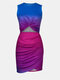 Ombre Sleeveless O-neck Hollow Twsited Women Sexy Dress - Purple