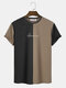 Mens Letter Embroidered Colorblock Patchwork Street Short Sleeve T-Shirts - Khaki