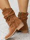 Large Size Casual Solid Color Warm Lining Side Zipper Comfy Boots For Women - Brown