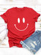 Casual Cartoon Smile Printed Short Sleeve O-neck T-Shirt For Women - Red