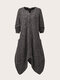 Plus Size Solid Color Zip Front O-neck Curved Hem Coat - Coffee