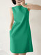 Pocket Designed Back Zipper Sleeveless Cew Neck Dress - Dark Green