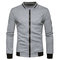 Mens Stand Collar Zipper Up Design Sweatshirts Diamond Shape Patchwork Baseball Jacket - Light Gray