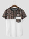 Mens Vintage Geometric Pattern Patchwork Short Sleeve T-Shirts With Pocket - White