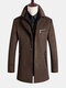 Mens Solid Woolen Single-Breasted Business Casual MId-Length Lapel Overcoat - Camel