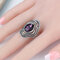 Vintage Metal Tassel Hollow Gemstone Ring Geometric Oval Blue Glass Finger Ring - Purple