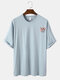 Mens Figure Floral Back Graphics 100% Cotton Loose Short Sleeve T-Shirts - Blue