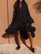Solid Color Lace Irregular Hem Button Midi Dress - Black