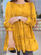Puff Sleeve Crew Neck Print Casual Blouse For Women - Yellow
