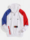 Mens Contrast Color Panel Zipper Loose Sport Hoodie With Kangaroo Pocket - White