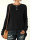 Solid Color Stringing Long Sleeves O-neck Loose Knitted Sweater - Black
