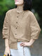 Women Solid Button Front Cotton Casual 3/4 Sleeve Shirt - Apricot