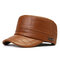 Men's Flat Top Leather Hat Warm Hat Military Army Peaked Dad Cap Flat Hats - Coffee