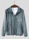 Mens Autumn Solid Color Multi-Pocket Long Sleeve Fleece Jacket - Green