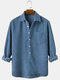 Mens Solid Color Corduroy Designed Casual Long Sleeve Shirts - Blue
