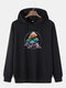 Mens Colorful Reflective Mushroom Print Relaxed Fit Pullover Hoodie - Black