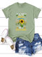 Short Sleeve Sunflower Letter Print Casual T-shirt For Women - Army Green