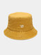 Unisex washed Made-old Cotton Solid Color Crown Pattern Embroidery Simple Bucket Hat - Yellow