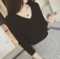  V-neck Pullover Sweater Button Slim Slimming Bottoming Sweater Women - Black
