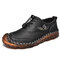 Men Soft Microfiber Leather Breathable Hand Stitching Casual Shoes - Black